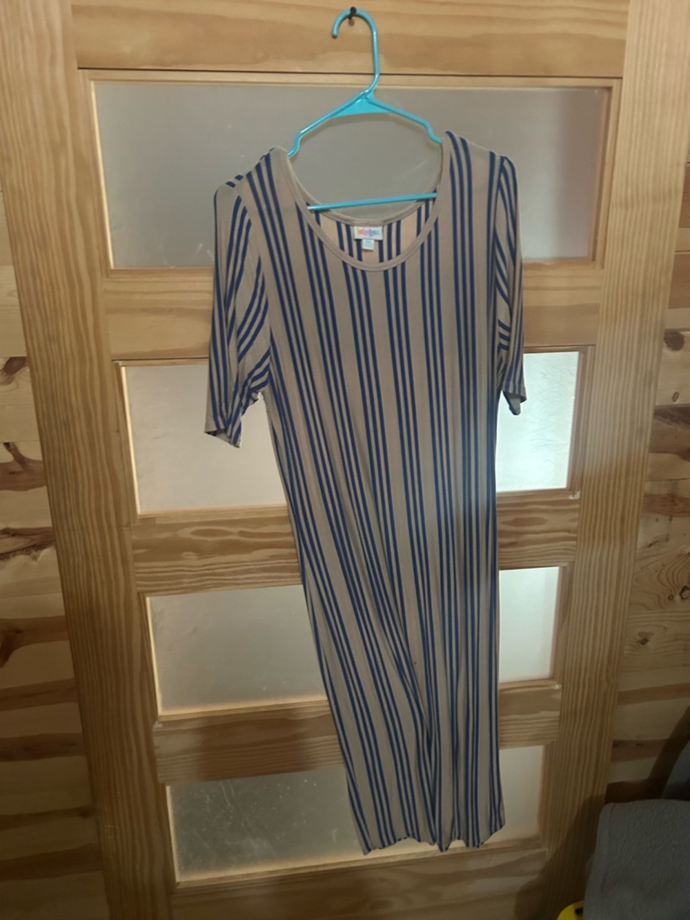LuLaRoe Blue and Cream Striped Midi Dress